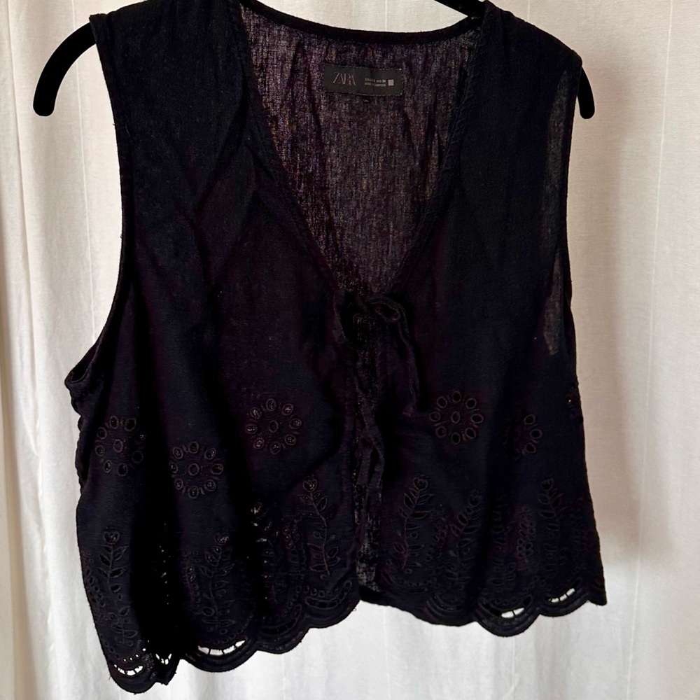 Zara linen tie front top